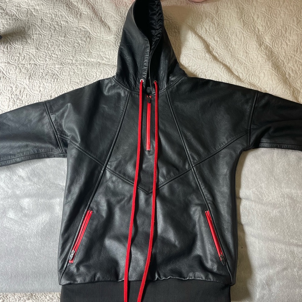 SIA Collective all leather black hoodie.  Size M.  Fits slim L
